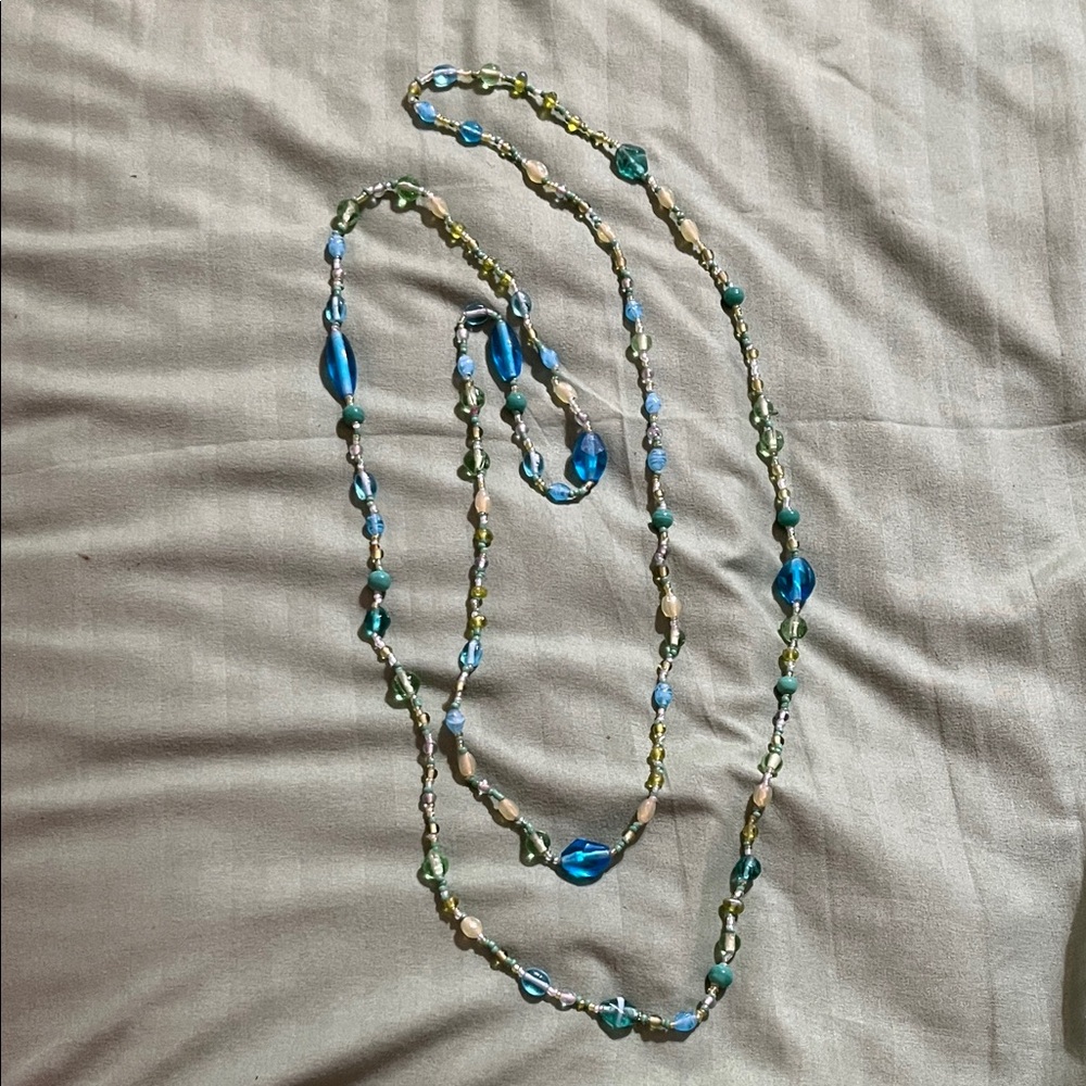 Blue and Green Beaded  Long length Necklace